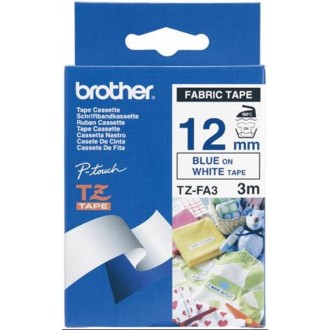Brother TZFA3 Navy Blue on White Fabric Iron-on 12 mm (0.47'') Tape for P-touch, 3 m (9.8')